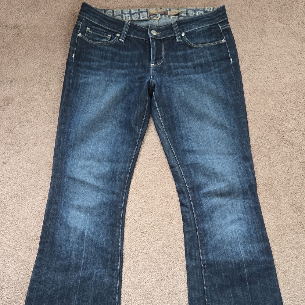 PAIGE Blue Boot Cut Jeans with Classic Fading